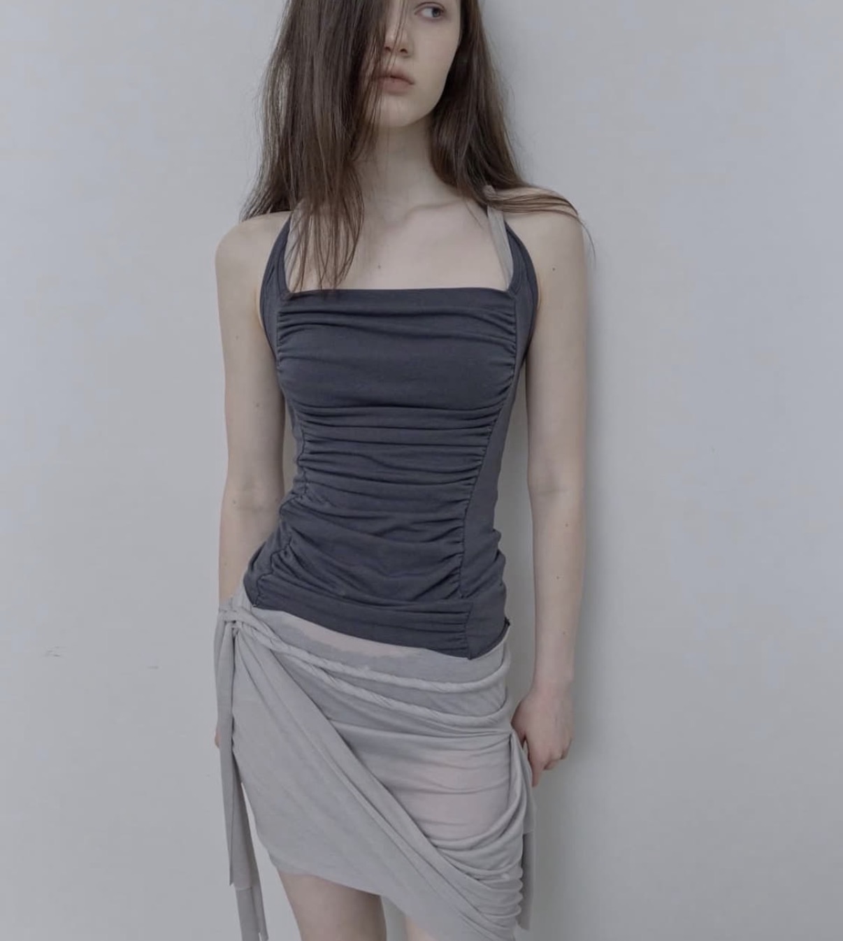 Philce 필세 Mixed drape Sleeveless, Navy
