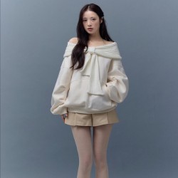thetis TWO-WAY RIBBON OFF SHOULDER HOODIE
